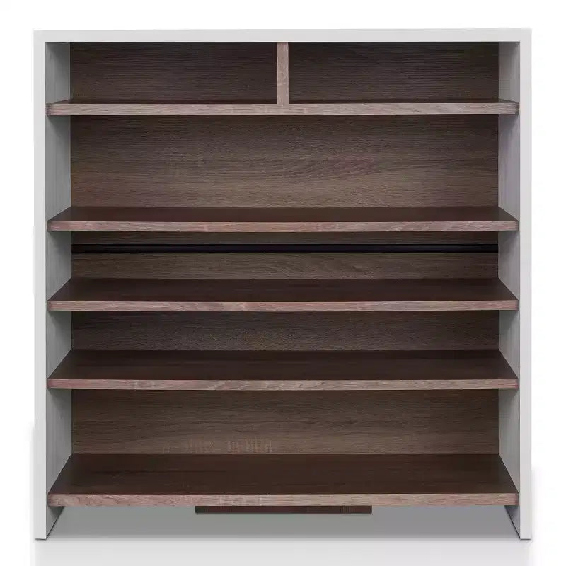 RANGEMENT : Intérieur + Extérieur Meuble à chaussures contemporain Farrar Brun Châtaigne/Blanc : Placage en bois MDF, rangement 16 paires, étagères réglables