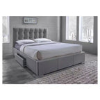 Lit rembourré Sarter en tissu capitonné avec 2 tiroirs – Très grand lit – Baxton Studio