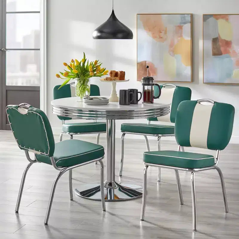 Ensemble de salle à manger Buylateral Raleigh Rétro 5 pièces, base chromée et chaises en similicuir