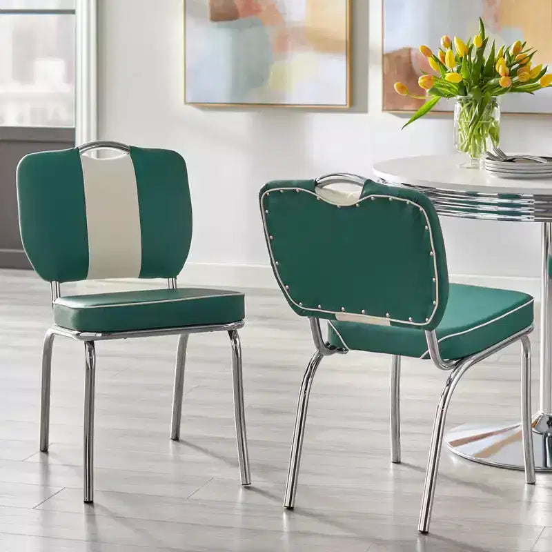 Ensemble de salle à manger Buylateral Raleigh Rétro 5 pièces, base chromée et chaises en similicuir