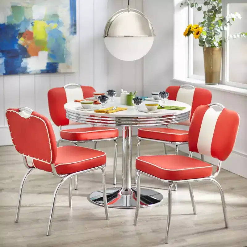 Ensemble de salle à manger Buylateral Raleigh Rétro 5 pièces, base chromée et chaises en similicuir