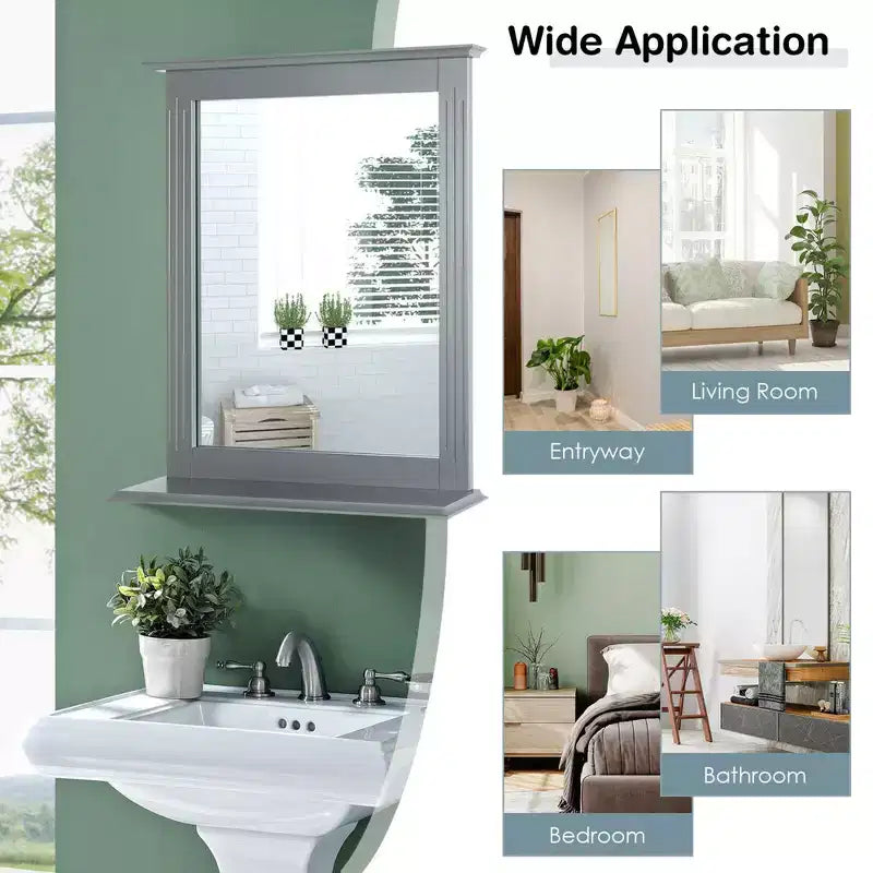 Miroir mural de salle de bain avec étagère Miroir de courtoisie et de maquillage polyvalent