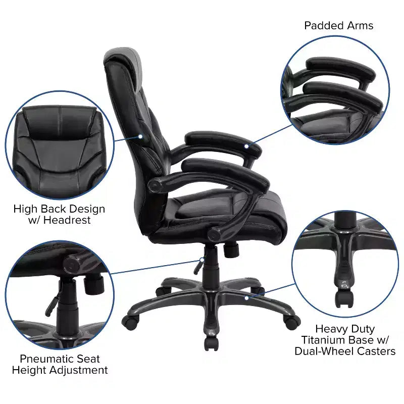 Fauteuil de bureau ergonomique de direction en LeatherSoft à dossier haut avec accoudoirs