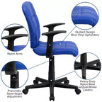 Chaise de bureau pivotante en vinyle matelassé mi-hauteur avec accoudoirs