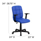Chaise de bureau pivotante en vinyle matelassé mi-hauteur avec accoudoirs
