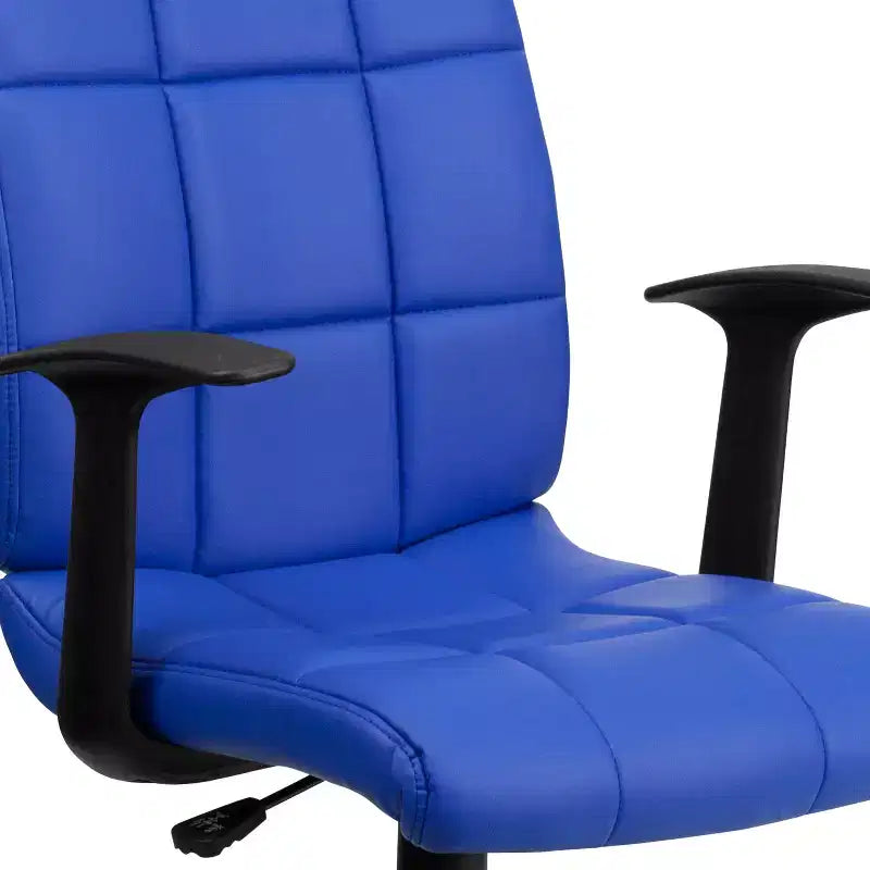 Chaise de bureau pivotante en vinyle matelassé mi-hauteur avec accoudoirs