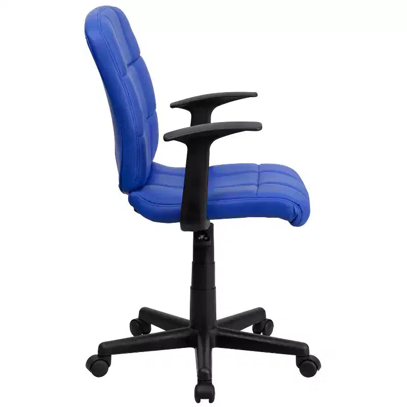 Chaise de bureau pivotante en vinyle matelassé mi-hauteur avec accoudoirs