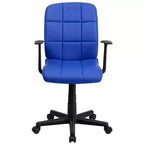 Chaise de bureau pivotante en vinyle matelassé mi-hauteur avec accoudoirs
