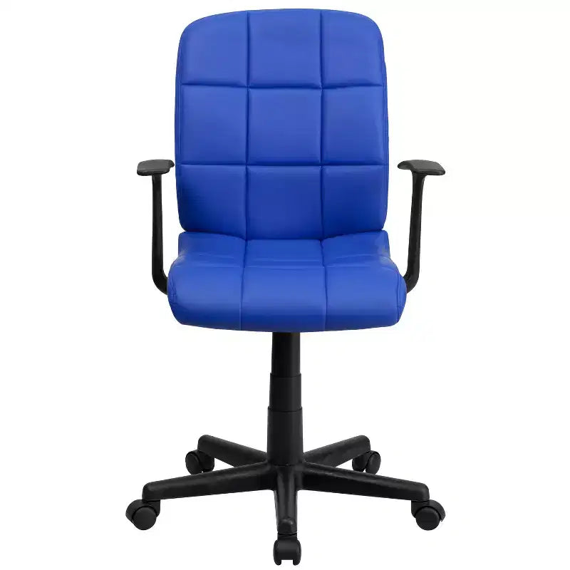 Chaise de bureau pivotante en vinyle matelassé mi-hauteur avec accoudoirs