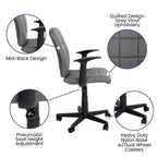 Chaise de bureau pivotante en vinyle matelassé mi-hauteur avec accoudoirs