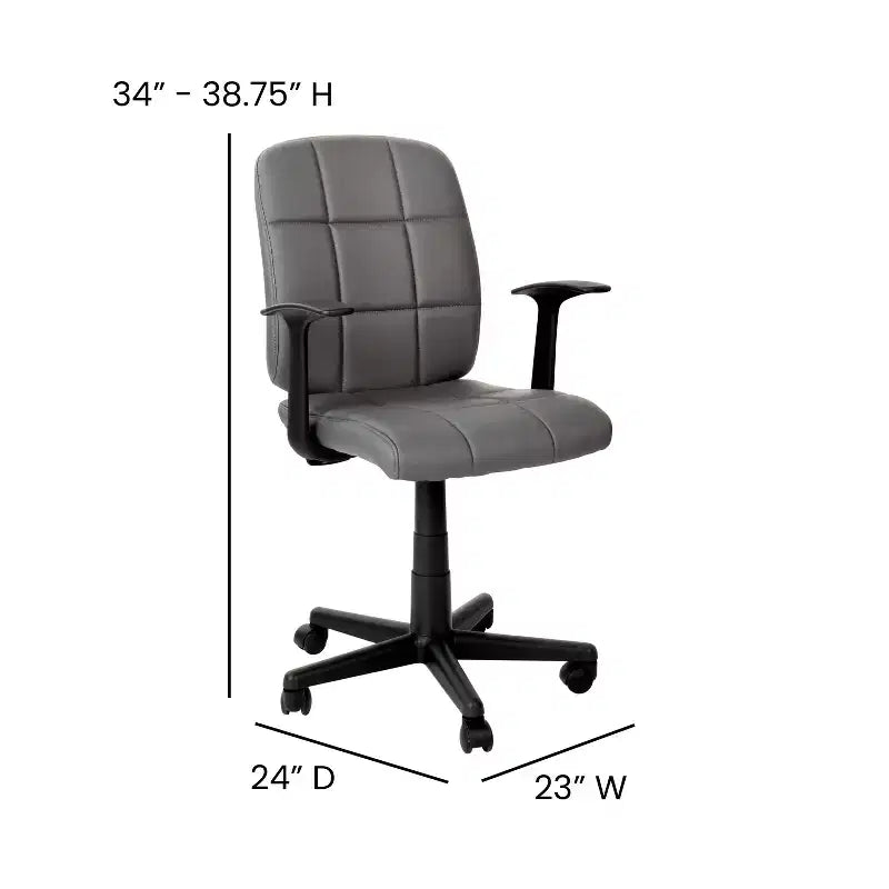 Chaise de bureau pivotante en vinyle matelassé mi-hauteur avec accoudoirs