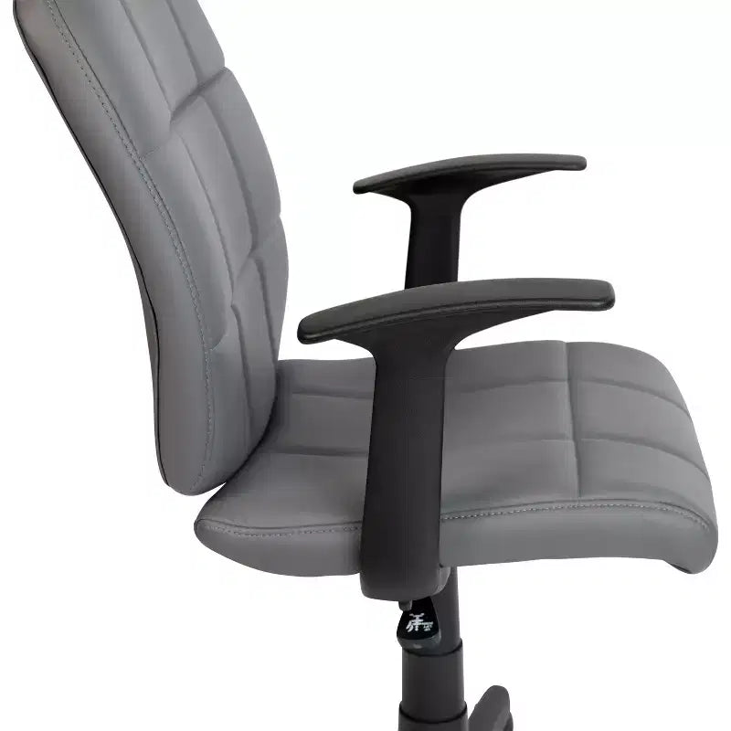 Chaise de bureau pivotante en vinyle matelassé mi-hauteur avec accoudoirs
