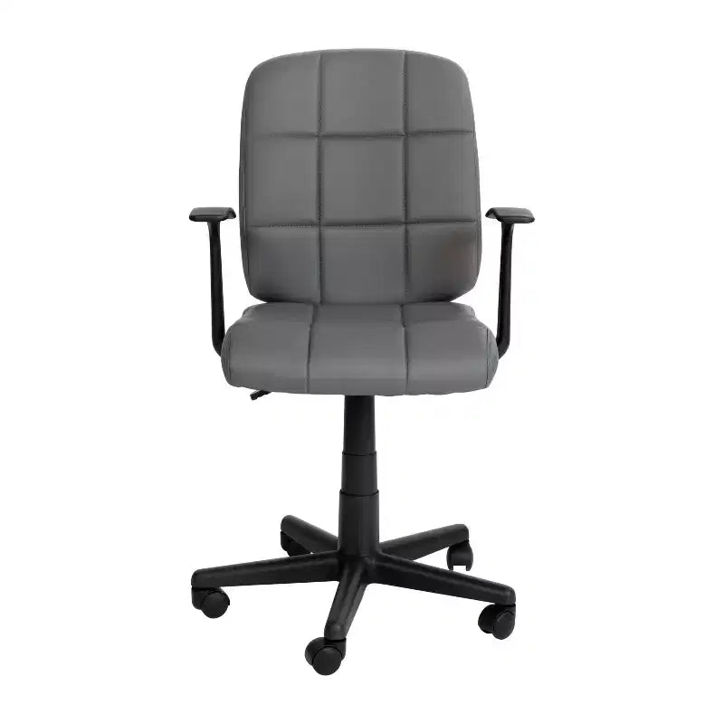 Chaise de bureau pivotante en vinyle matelassé mi-hauteur avec accoudoirs