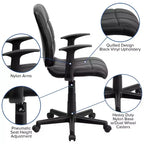 Chaise de bureau pivotante en vinyle matelassé mi-hauteur avec accoudoirs