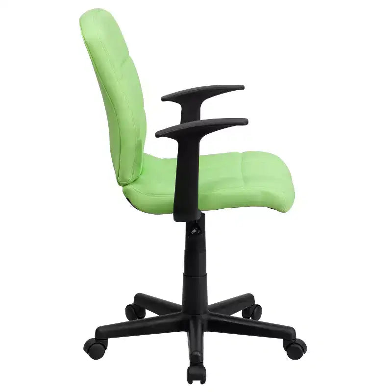 Chaise de bureau pivotante en vinyle matelassé mi-hauteur avec accoudoirs