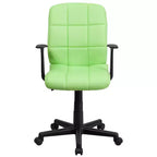 Chaise de bureau pivotante en vinyle matelassé mi-hauteur avec accoudoirs
