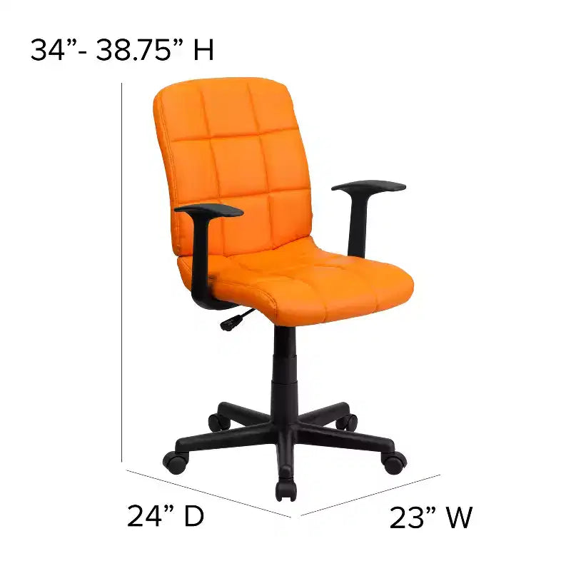 Chaise de bureau pivotante en vinyle matelassé mi-hauteur avec accoudoirs