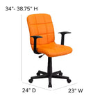 Chaise de bureau pivotante en vinyle matelassé mi-hauteur avec accoudoirs