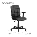 Chaise de bureau pivotante en vinyle matelassé mi-hauteur avec accoudoirs