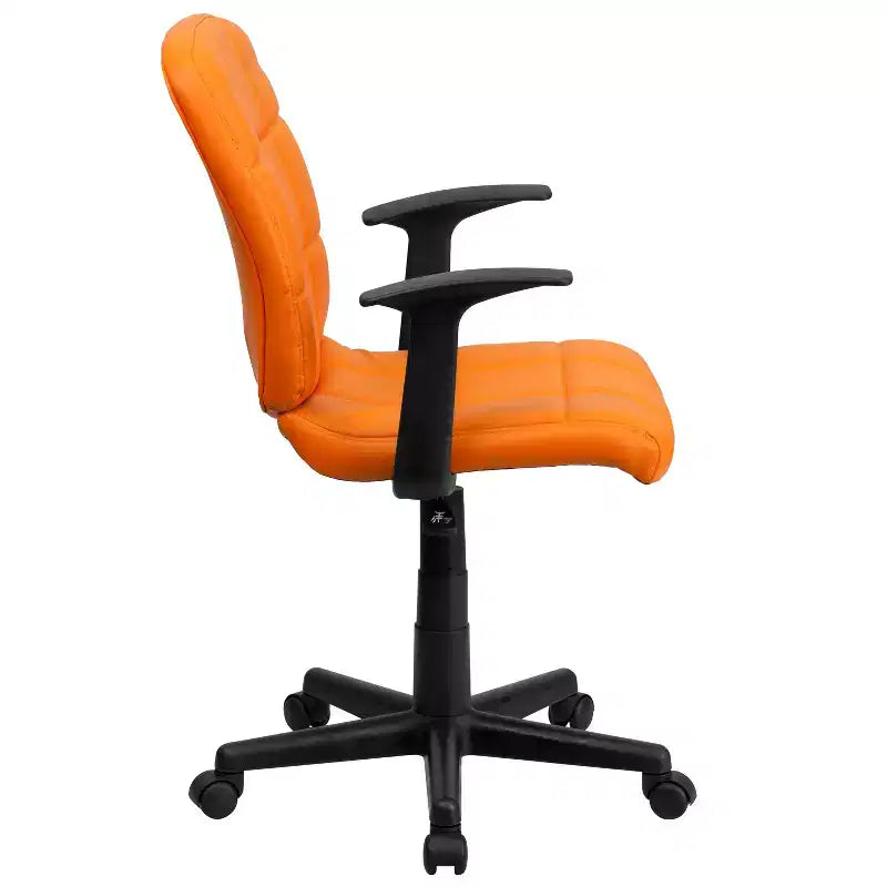 Chaise de bureau pivotante en vinyle matelassé mi-hauteur avec accoudoirs