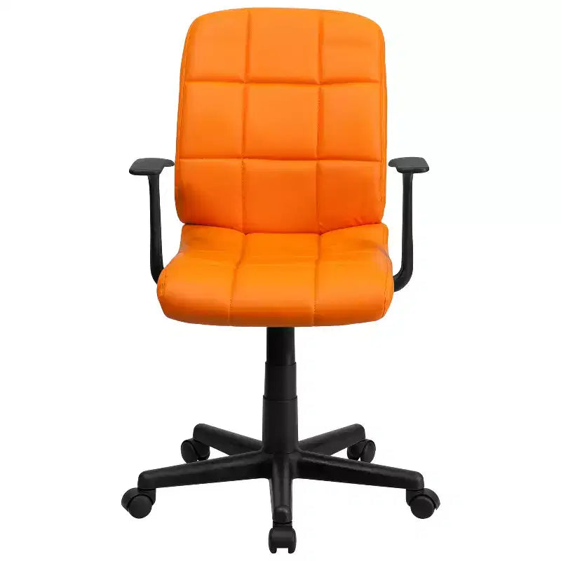Chaise de bureau pivotante en vinyle matelassé mi-hauteur avec accoudoirs