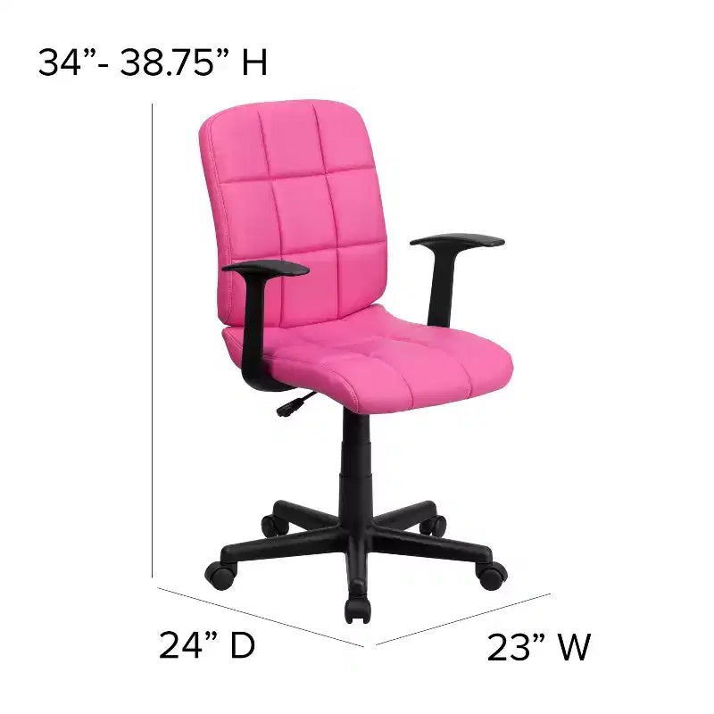 Chaise de bureau pivotante en vinyle matelassé mi-hauteur avec accoudoirs