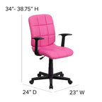 Chaise de bureau pivotante en vinyle matelassé mi-hauteur avec accoudoirs