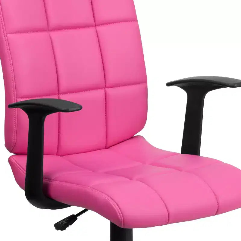 Chaise de bureau pivotante en vinyle matelassé mi-hauteur avec accoudoirs