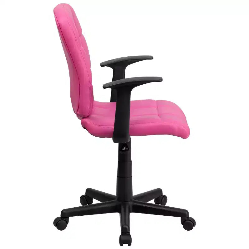 Chaise de bureau pivotante en vinyle matelassé mi-hauteur avec accoudoirs