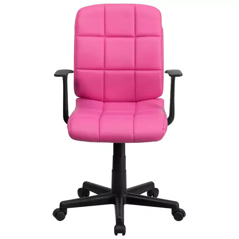 Chaise de bureau pivotante en vinyle matelassé mi-hauteur avec accoudoirs
