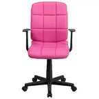 Chaise de bureau pivotante en vinyle matelassé mi-hauteur avec accoudoirs