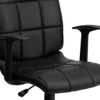 Chaise de bureau pivotante en vinyle matelassé mi-hauteur avec accoudoirs