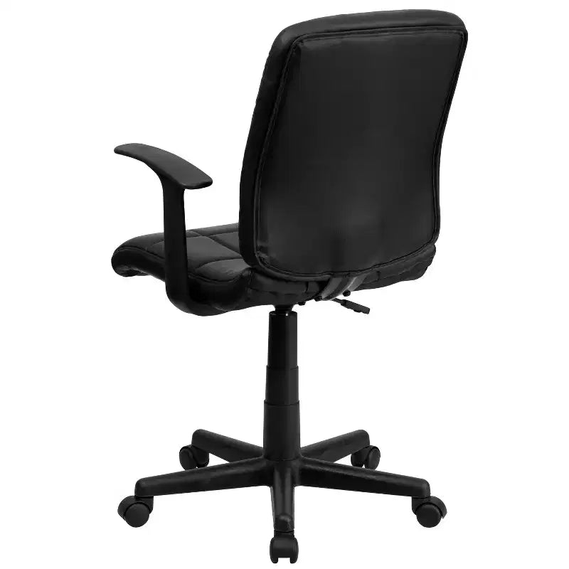 Chaise de bureau pivotante en vinyle matelassé mi-hauteur avec accoudoirs