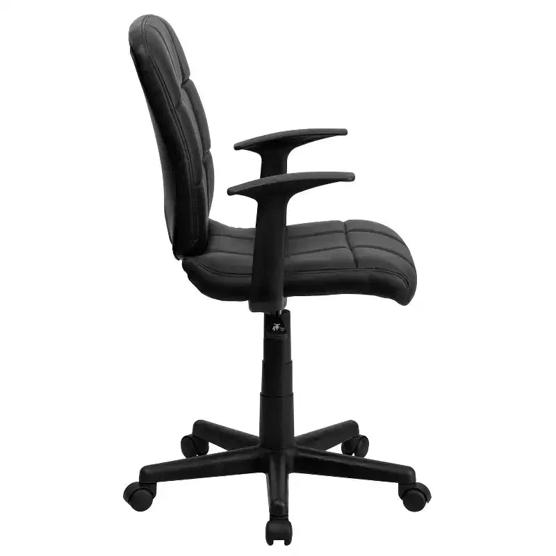 Chaise de bureau pivotante en vinyle matelassé mi-hauteur avec accoudoirs