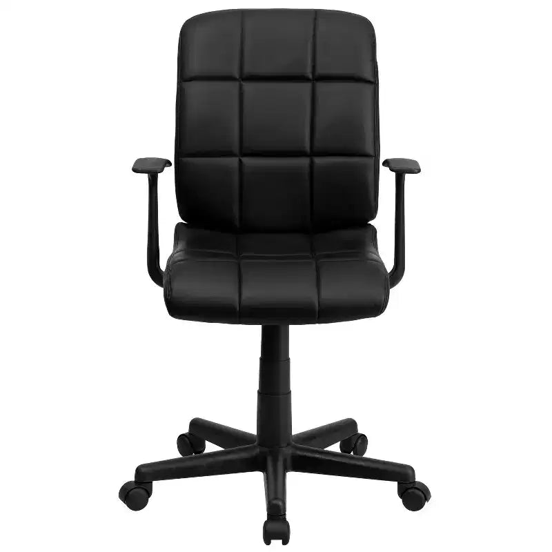 Chaise de bureau pivotante en vinyle matelassé mi-hauteur avec accoudoirs