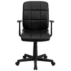 Chaise de bureau pivotante en vinyle matelassé mi-hauteur avec accoudoirs