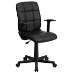 Chaise de bureau pivotante en vinyle matelassé mi-hauteur avec accoudoirs