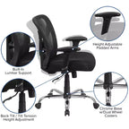 Chaise de bureau ergonomique en maille noire grande taille, dossier réglable en hauteur, supporte 180 kg