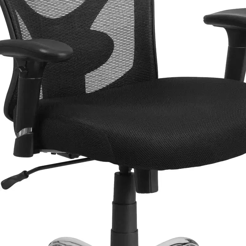 Chaise de bureau ergonomique en maille noire grande taille, dossier réglable en hauteur, supporte 180 kg