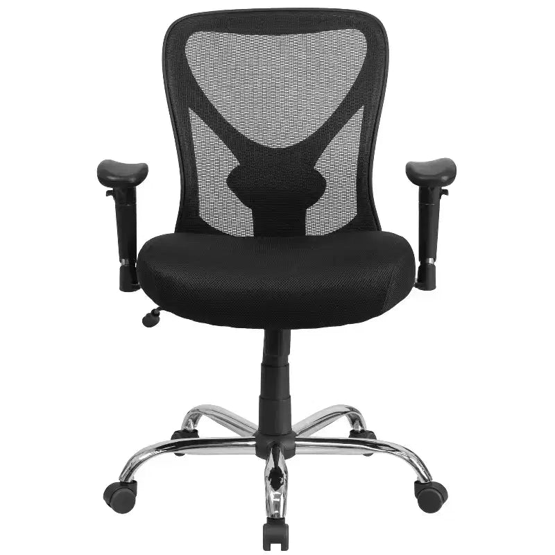 Chaise de bureau ergonomique en maille noire grande taille, dossier réglable en hauteur, supporte 180 kg