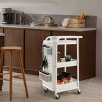 Chariot de rangement roulant à 3 niveaux avec double panneau perforé DIY, Chariot de service utilitaire mobile en métal sur roulettes pour cuisine et bureau