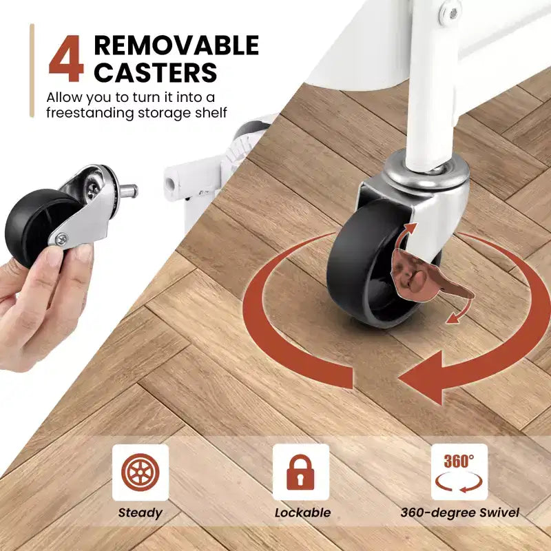 Chariot de rangement roulant à 3 niveaux avec double panneau perforé DIY, Chariot de service utilitaire mobile en métal sur roulettes pour cuisine et bureau