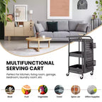 Chariot de rangement roulant à 3 niveaux avec double panneau perforé DIY, Chariot de service utilitaire mobile en métal sur roulettes pour cuisine et bureau